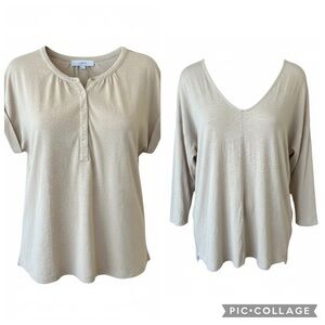 Bundle Deal Tan Cotton Linen Tops Large Minimalist Capsule Large Banana Republic